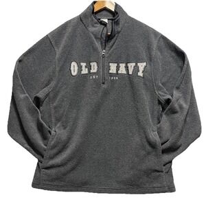 Vintage Old Navy Quarter Zip Pullover Sweatshirt Gray Spellout Logo Y2K 90s‎